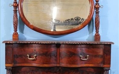 Mahogany empire 4 drawer dresser with round mirror