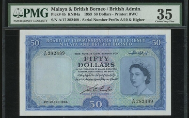 Malaya and British Borneo $50, 21.3.1953 serial number A/17 282489 (Pick 4b)
