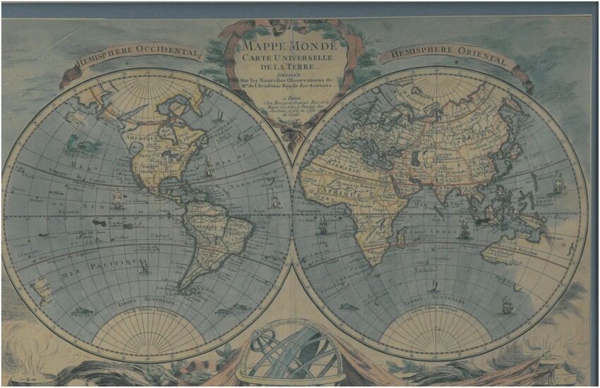 Mappe Monde Carte Universelle de la Terre Dresée Sur les Nouvelles Observations de Mrs. de l'Académie Royale des Sciences