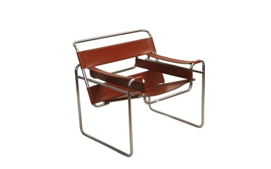 Marcel BREUER (1902-1981) fauteuil Wassily acier chrome et cuir couleur cognac