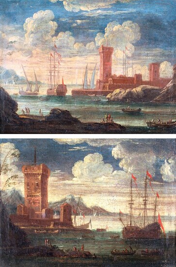 Marina con galeone ed altre imbarcazioni, Pittore fine XVII/inizio XVIII secolo