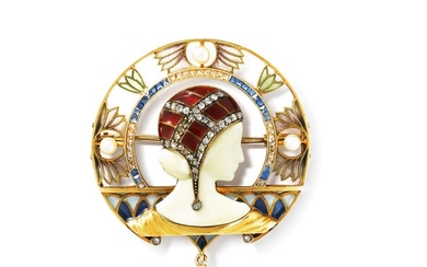 Masriera | Broche ivoire, émail, diamants et perles | Ivory, enamel, pearl and diamond brooch