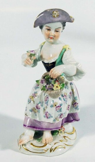 Meissen Porcelain Figure Of Girl With Flower Basket