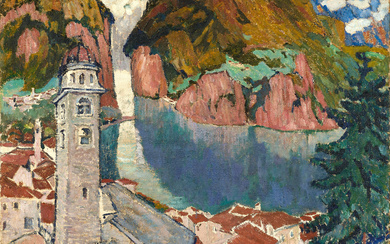 Mela MUTER 1876- 1967 Vue de Lugano, église San Lorenzo - 1916 Huile sur toile