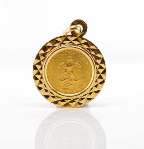 Mexican 1945 Dos Pesos coin pendant in a 18ct yellow gold ma...