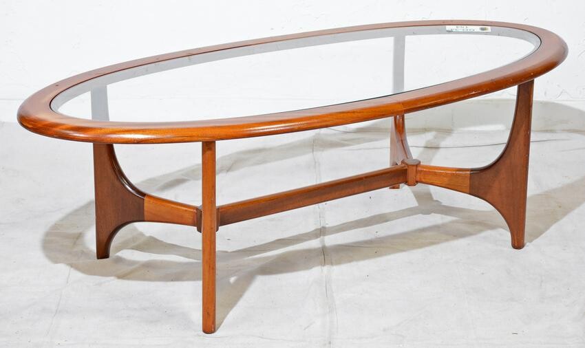 Mid Century Modern Oval Glass Top Coffee Table
