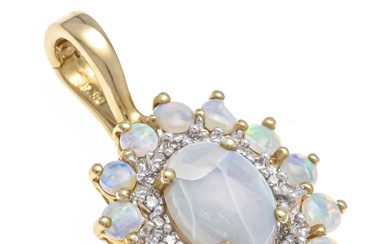 Milk opal diamond clip pendant