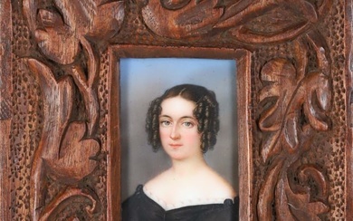 Miniature Portrait of a Lady Painted on Porcelain, 19th Century