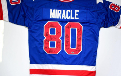 "Miracle On Ice" Jersey Signed by (19) with Steve Janaszak, Bill Baker, Dave Christian, Ken Morrow (Beckett)