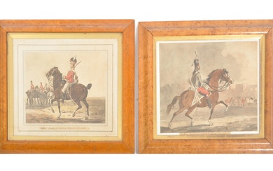Mitchelson of Middleton - A pair of watercolour over pencil drawings / paintings. Each depicting Austrian Cavalry Officer being signed and inscribed to the labels / margins. Set within birds eye maple frames. Glazed. Notation verso, initially offered...
