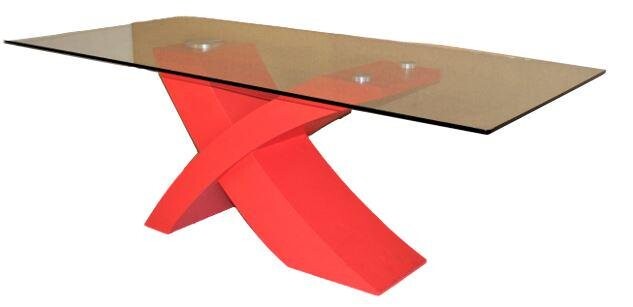 Modern Glass Top Abstract Red Dining Table