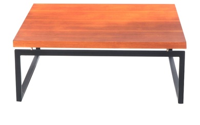 Modernist Style Black Powder-Coated Metal and Hardwood-Veneered Coffee Table
