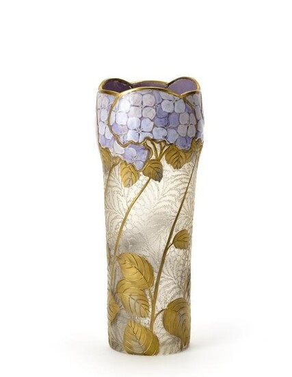 Mont Joye Art Nouveau vase in colorless acid-etched