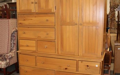 Nice 2pc MasterCraft country pine 11 drawer 4 door chests approx. 60" w x 21" d x 73" h top 41"