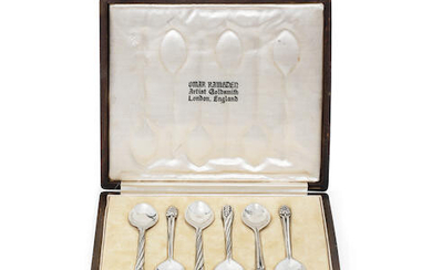 OMAR RAMSDEN: a cased set of six silver coffee spoons