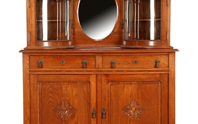 (-), Oak 2-piece sideboard with curved windows in...