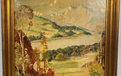 Oil on Board Autumn Scenic Landscape Signed Potter 1945