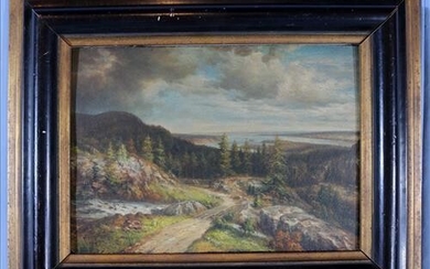 Oil on board of country scene signed T. Hill