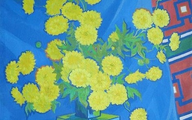 Oil painting Yellow chrysanthemums Kalebets Valery