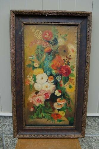 Old Oil Painting on Canvas, Framed "Still Life Flowers"
