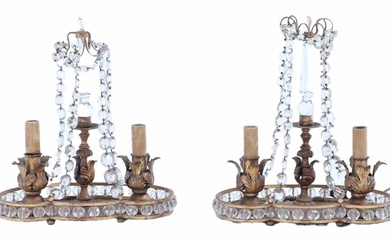 PAIR FRENCH BRONZE AND CRYSTAL TABLE LAMPS C1940 HAVING TWO...