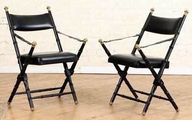 PAIR FRENCH CAMPAIGN STYLE LEATHER FOLDING CHAIRS