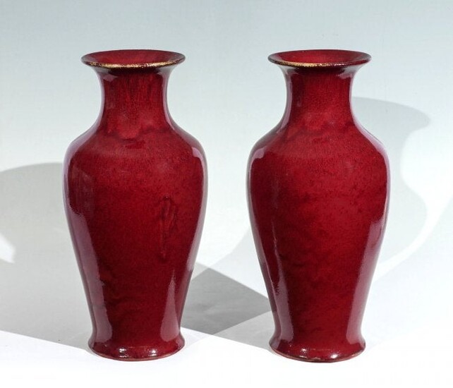 PAIR OF CHINESE RED GLAZED CONTEMPORARY VASES