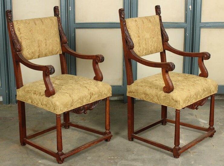 Pair Antique Carved Throne Chairs