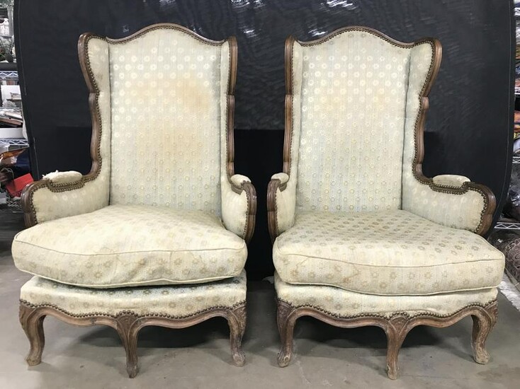 Pair Antique Victorian Style Wingback Chairs
