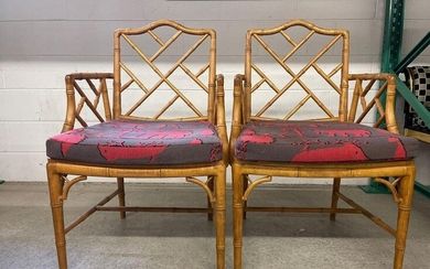 Pair Bamboo Decorator Armchairs