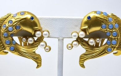 Pair Elizabeth Taylor for Avon Gilt Fish Earrings