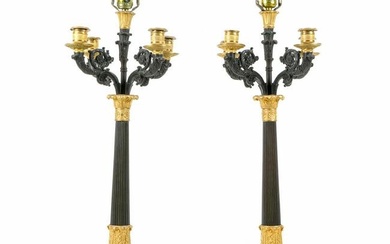 Pair French Patinated and Gilt Bronze Candelabra