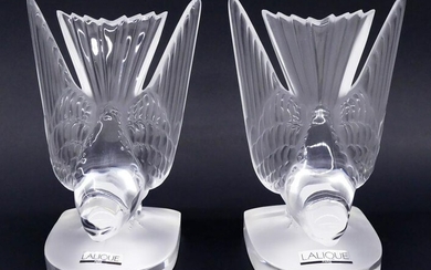 Pair Lalique ''Deux Hirondelles'' Crystal Bird Booke