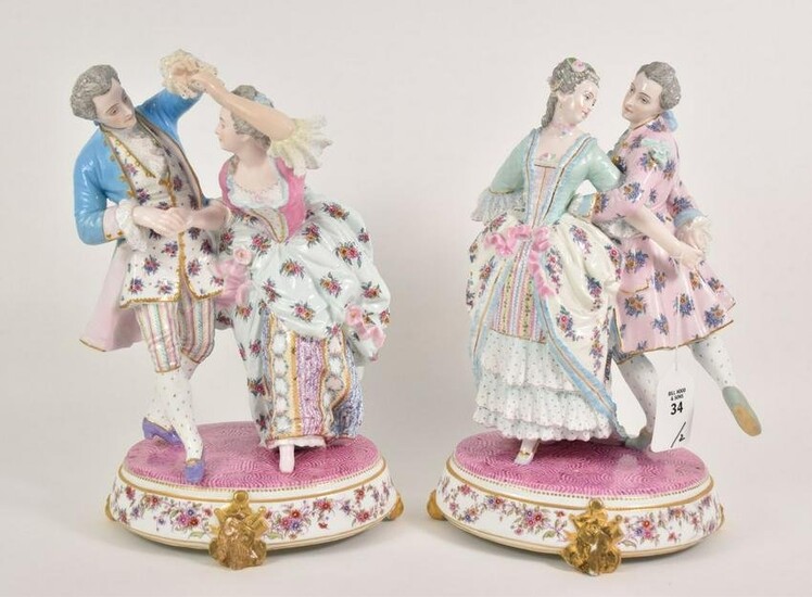 Pair Paris Porcelain Figural Groups each with romantic
