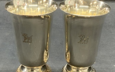 Pair Signed Silver Plated Lion Vases