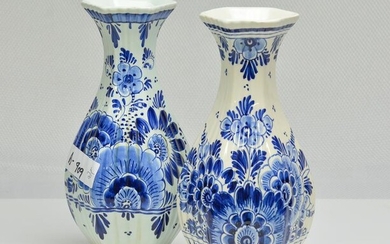 Pair Small Floral Delft Vases