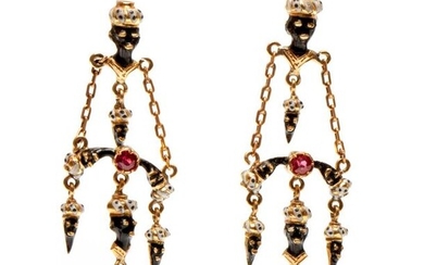 Pair below the legal gold earrings, each consisting...