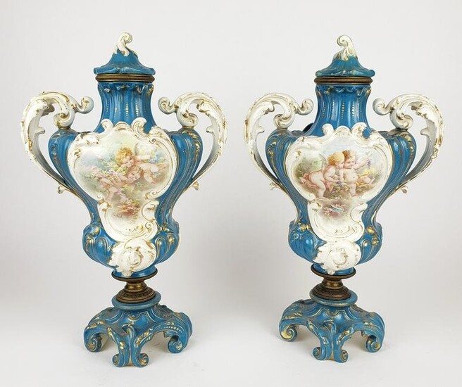 Pair of 19th C. French Sevres Porcelain Vases