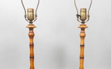 Pair of Bamboo Reed Shaped Lamps