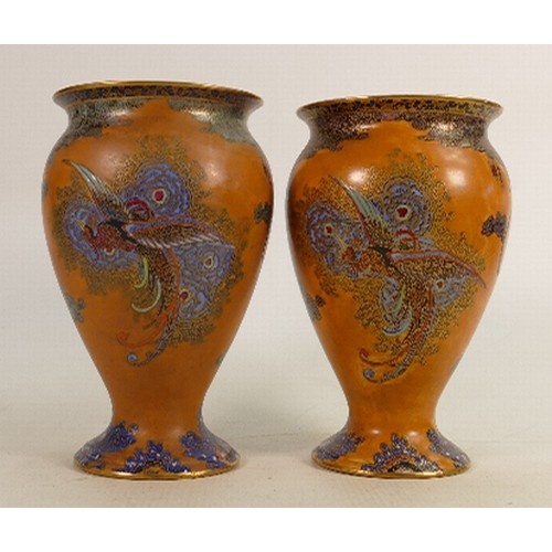 Pair of Carltonware vases in the Chinese bird and cloud desi...