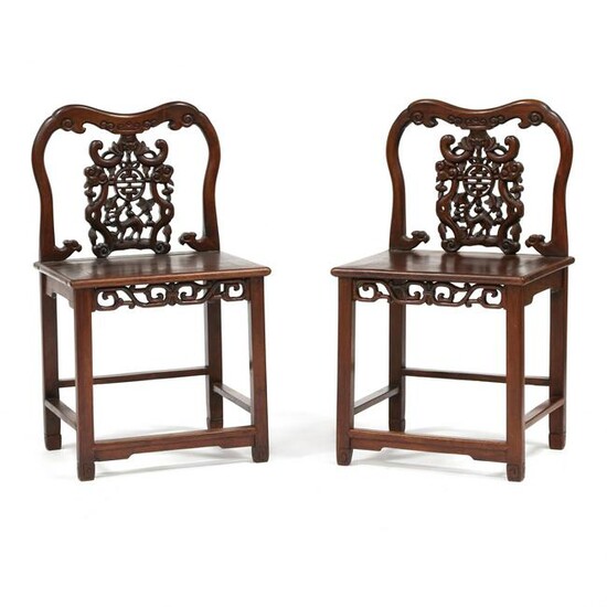 Pair of Chinese Carved Hardwood Side Chairs