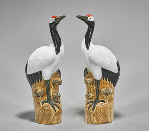 Pair of Chinese Glazed Porcelain Cranes