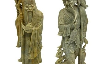 Pair of Chinese Hand Carved Soapstone Sculpture