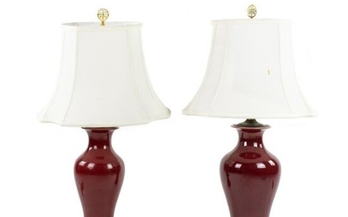 Pair of Chinese Oxblood Red Vase Table Lamps