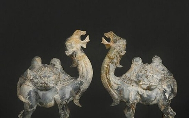 Pair of Chinese Superb Hetian Jade Camel Statues