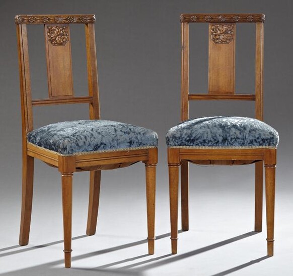 Pair of French Art Deco Carved Walnut Boudoir Chairs