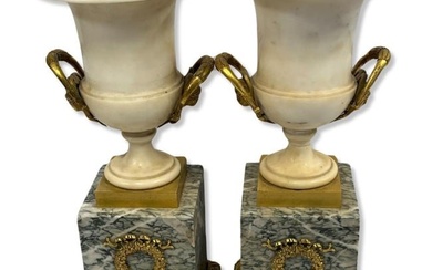 Pair of French Bronze & Marble Neoclassical Urn Vases