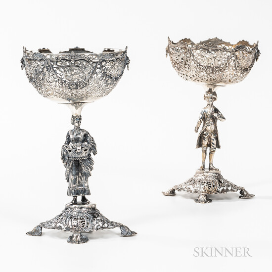 Pair of German Silver Figural Compotes