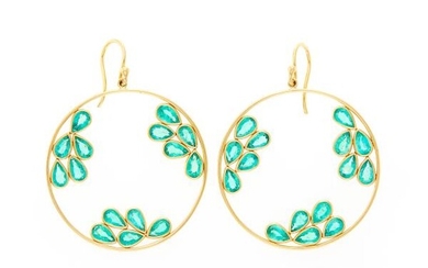 Pair of Gold and Emerald Hoop Pendant-Earrings