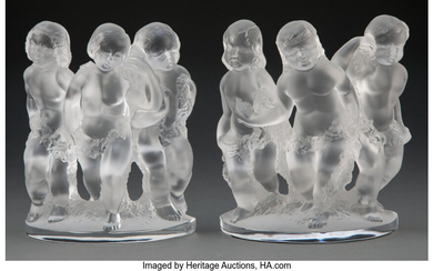 Pair of Lalique Clear and Frosted Glass Luxembourg Figures (post-1945)